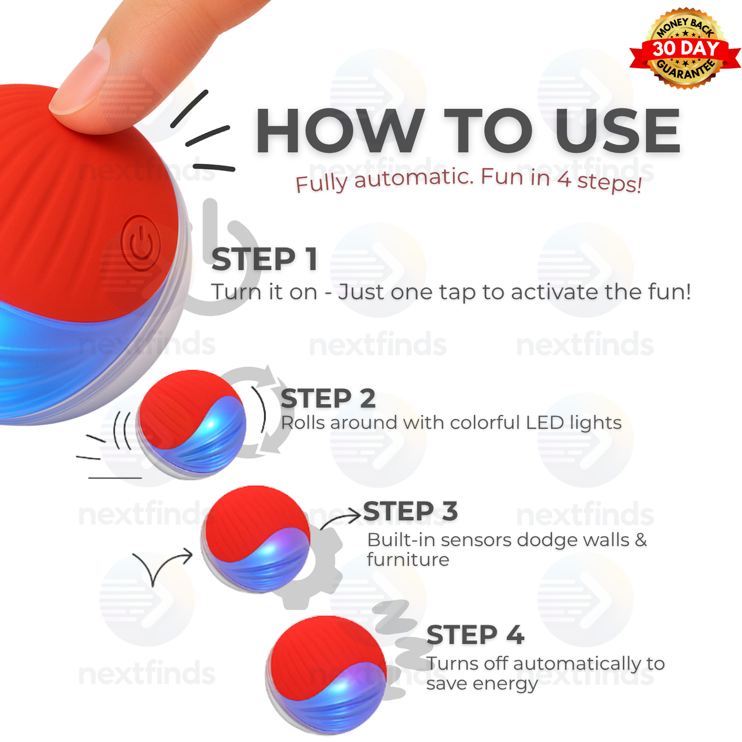 Smart Self-Rolling Pet Ball – Interactive Automatic Toy for Cats & Dogs | USB Rechargeable