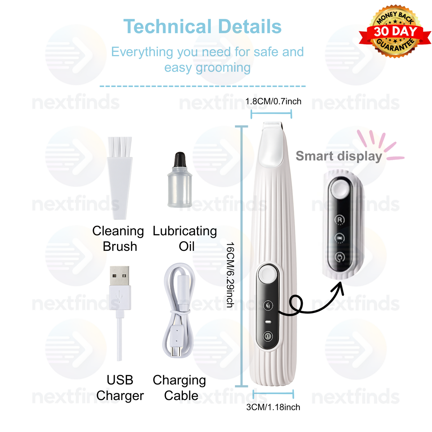 Pet Dog Electric Groomer Trimmer LED Waterproof Pet Foot Hair Cat Dog Paw Shaver